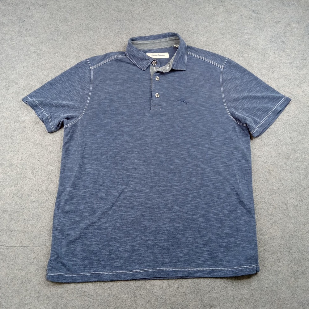 Tommy Bahama Polo Shirt Mens Medium Blue Solid Modal Polyester Knit Casual Top
